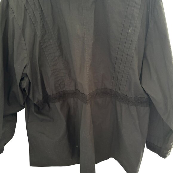 Susan Graver Style Black Button Up Collared Shirt Top Sz XL Cotton Lace Pin Tuck - Picture 6 of 9